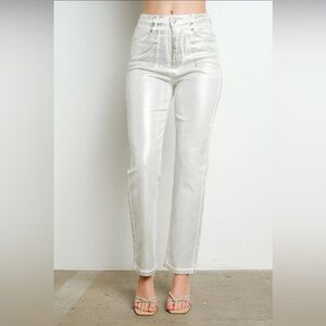 NWT Boutique Mabel Metallic High-Rise Stretch Jeans – White Silver Foil